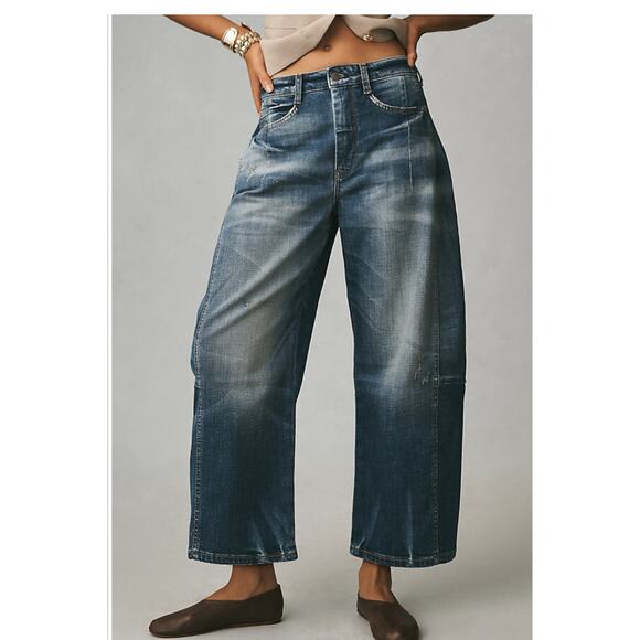 New w/tags Anthropology Pilcro Barrel Leg Kenna Mid Rise Heritage jean size 28 - Picture 1 of 12